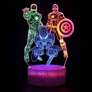 Iron Man Spider-Man Captain America 3D lampe med RGB farver